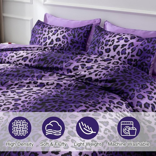 Elegant Purple Leopard Printed Soft Microfiber Comforter Set - King Size Bedding - Picture 7 of 10