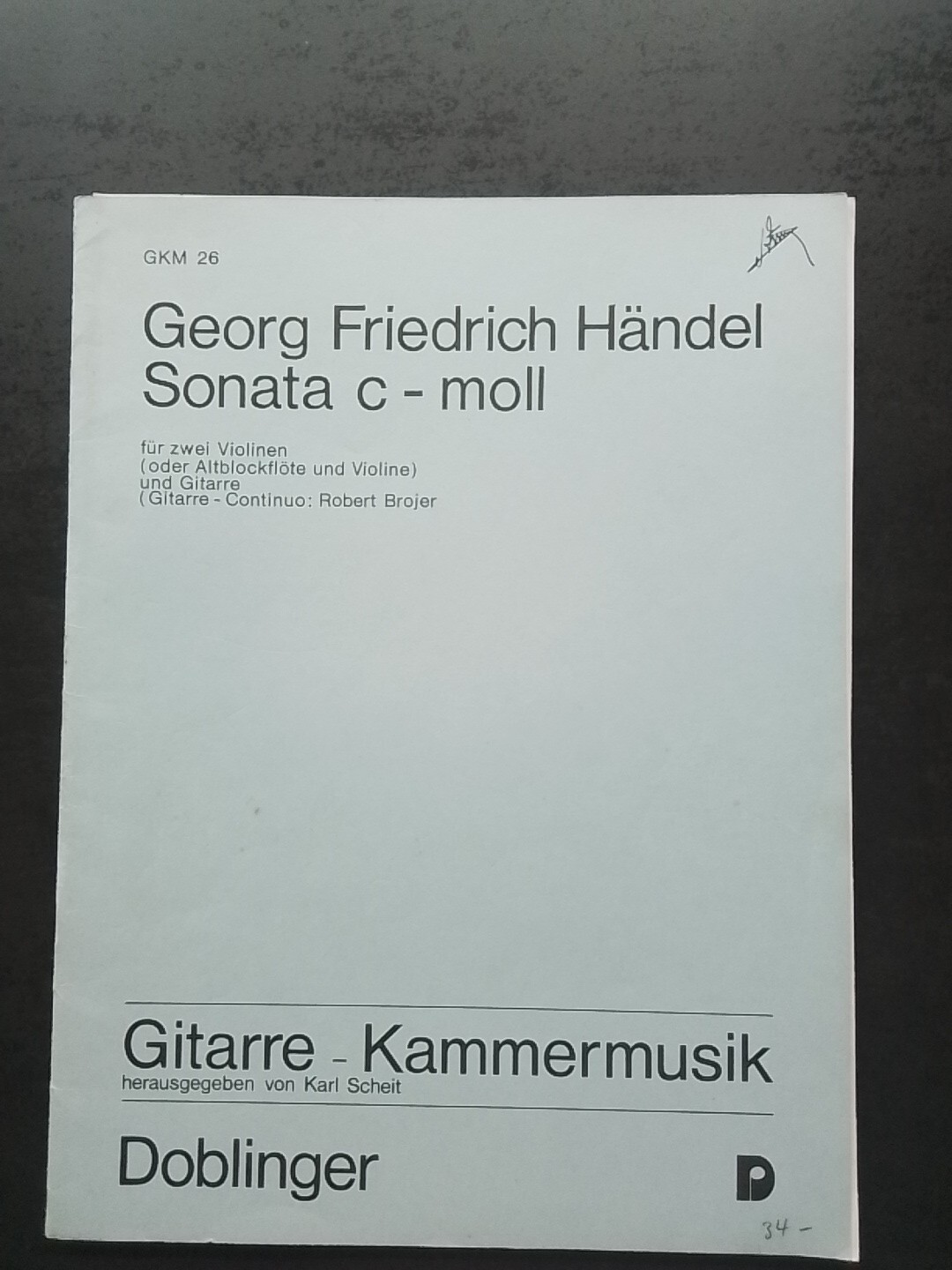 Partition Handel Sonate en ut mineur pour jouer en duo de musique de chambre