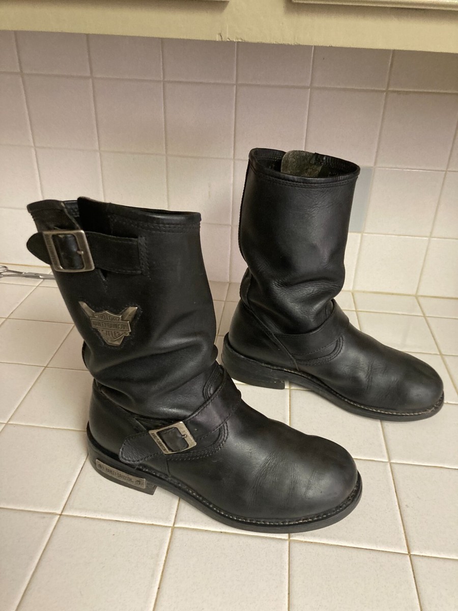 HARLEY DAVIDSON MOTORCYCLE SOFT TOE USA BLACK LEATHER VTG ENGINEER