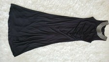 🌺VINCE CAMUTO Jeweled Diamond Neck Side Ruching Maxi Dress Front Slit Size 12