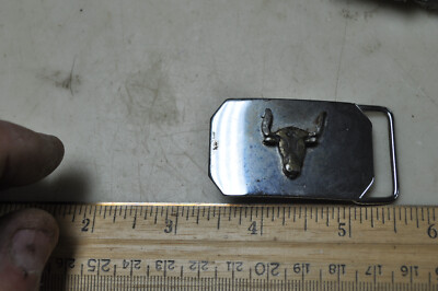 Vintage Silver Colored Metal Western Style Buckle, Has Bull  display picture 1