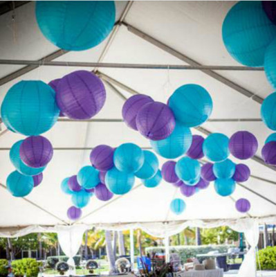 12x Blue Purple Peacock Paper Lanterns Wedding Birthday Party