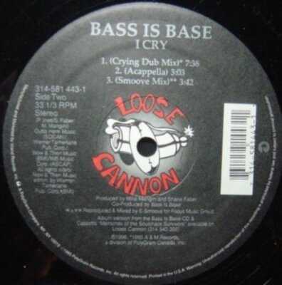 Bass is Base I cry (US, 6 versions, 1996, incl. E Smoove Club Mix)  [Maxi 12'']