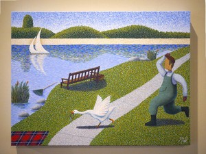 034-Une-Oie-034-Untitled-Goose-Game-George-Seurat-Inspired-Original-by-Artist-18x24
