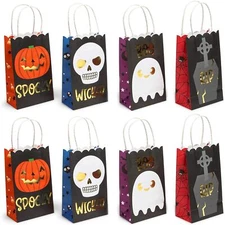 24 Pack Small Paper Gift Bags with Handles for Spooky Halloween Party Candy