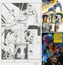 Godzilla vs. King Kong Justice League 7 Original Art Superman Half Splash Page