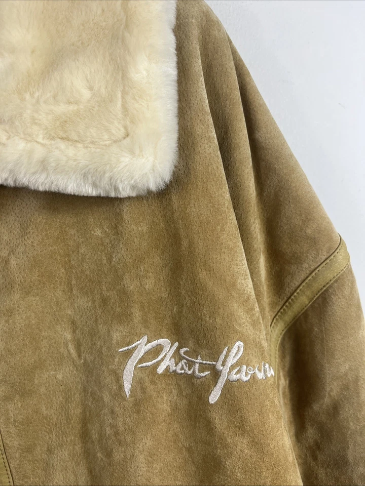 Chaqueta De Colección Para Hombre Phat Farm Gamuza Cuero Imitación Piel de Oveja Beige 5XL Hip Hop 90 Foto 2 de 4