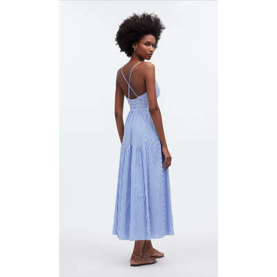 Madewell Empire Waist Tiered Striped Cross Back Maxi Dress US Women's 14  Plus | eBay