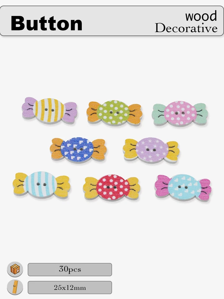 30pcs Cute Candy Shape Wood Buttons for Crafts Sewing Scrapbooking DIY 25x12mm - Image 4 of 4