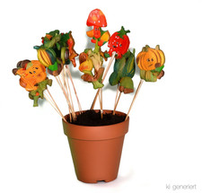 6x Deko Blumen Stecker Holz Früchte Sortiert – Pflanzenstecker, Blumenstecker,