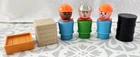 FISHER PRICE VINTAGE 6 PC LOT LITTLE PEOPLE CONTUCTION WORKERS BARREL CARGO