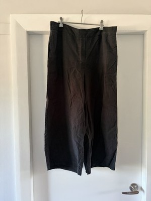 commonry size 14 wide leg cropped pants black linen blend 