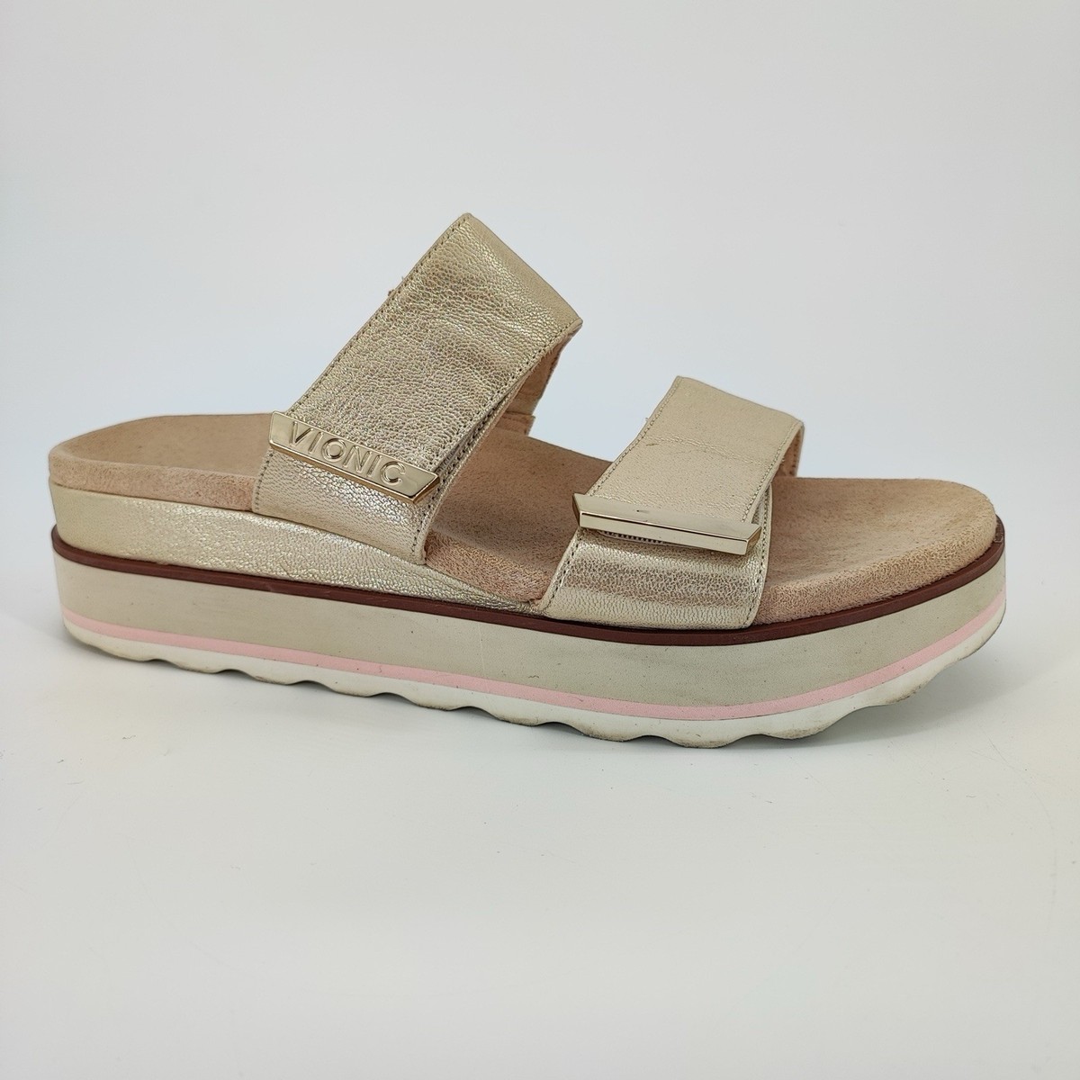 Vionic Brandie Platform Slide Women's 9US Sandals Leather Gold | eBay