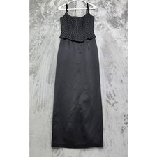 Vintage Gunne Sax Jessica McClintock Dress Womens 3/4 Black Rhinestones Satin