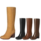 DREAM PAIRS Women's Knee High Banana Boots Block Heel Pull On Vintage Tall Shoes