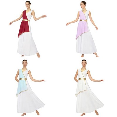 Women Church Modest Dance Dress Color Block Liturgical Worship Praise  Burgundy | eBay