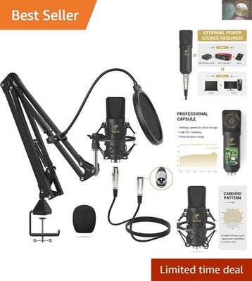 Cardioid Studio Condenser Microphone with Boom Arm & Accessories for YouTube