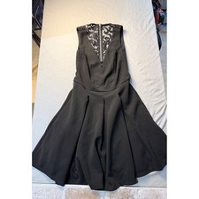 Sleeveless Black Crepe Dress Sequined Mesh Back Silver Zip Cocktail Evening Dres