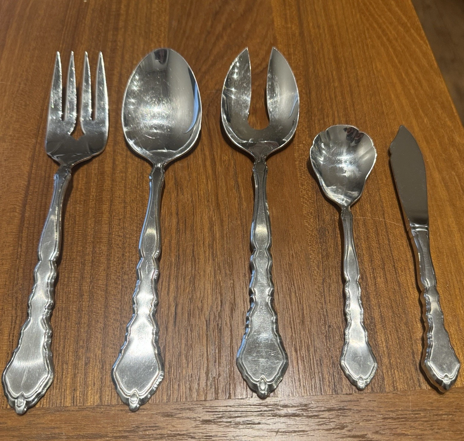 Oneida SATINIQUE Hostess Set Serving Spoons Meat Fork Sugar Shell Butter Knife