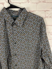 Perry Ellis Shirt Mens Large Linen 100% Cotton Button Up Long Sleeve Men’s