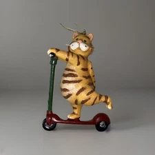 St. Nicholas Square Striped Cat on Scooter Christmas Tree Ornament