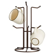 Metal Mug Holder Tree for Counter 6-Hook Coffee Mug Stand Rack Brown
