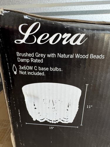 Leora Brushed Natural Wood Bead Chandelier Flush Mount Light Fixture Boho Chic - Picture 4 of 6