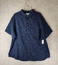 Old Navy Relaxed Fit Shirt Mens XXL Navy White Striped Short Sleeve Cotton NWT