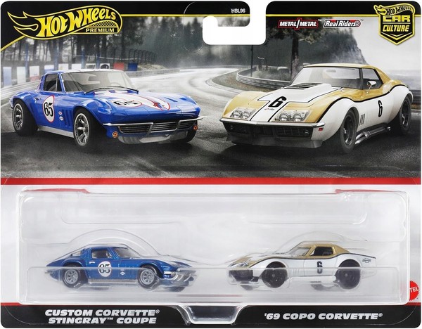 Hot Wheels Premium 2-Pack Corvette Stingray + '69 Copo Corvette 1:64 Neu OVP-image
