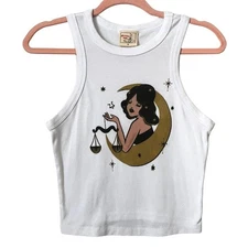 Mischief Made Tank Top Womens Medium White Zodiac Libra Astrology Star Celestial