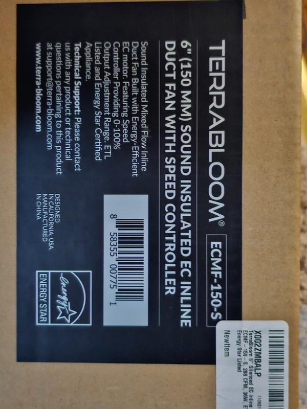 Terrabloom ECMF-150-S 6" sound insulated  Inline duct fan speed con tent grow
