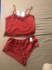 NWT In Bloom by Jonquil Cinnamon Cropped Knit Pajama Set L Lace Trim