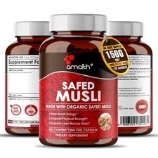 Organic Safed Musli Root Powder Chlorophytum 1500mg 120 Capsules Sexual Health