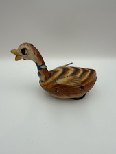 Vintage Litho Toy Duck Friction Toy On Wheels Movable Wings Head 5 Inch