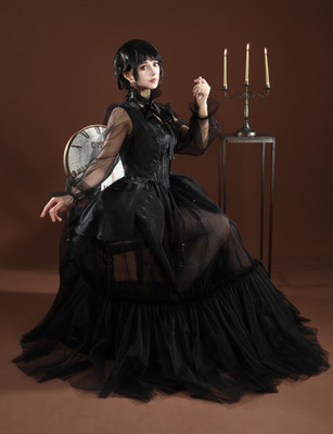 Enid Sinclair Cosplay Kostüm Wednesday Addams Family Gothic Schwarz Abendkleid