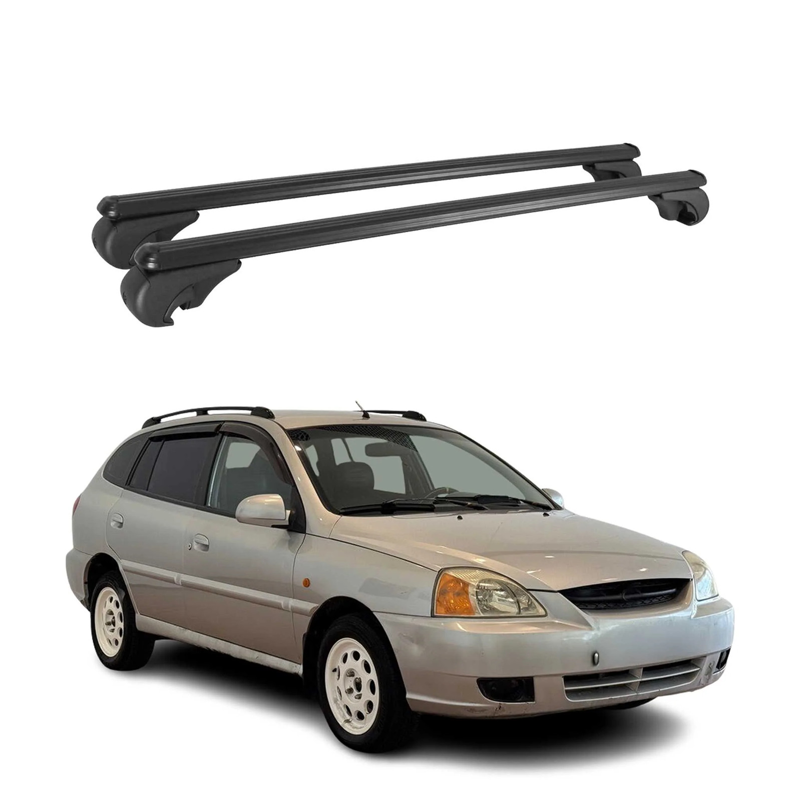 Barres de toit transversales alu noir galerie de portage Kia Rio Break 2002-2005