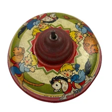 Vintage Tin Litho Spinning Top Toy Made in USA Childrens Animal Graphics