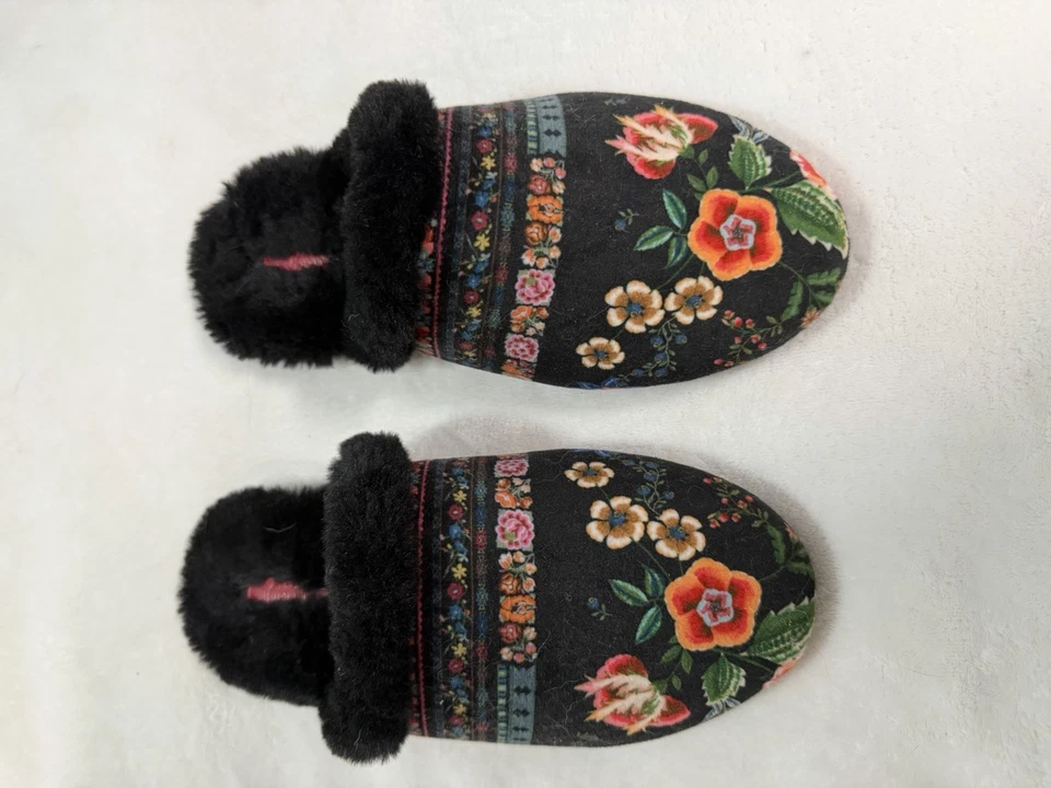 Zapatillas Johnny Was Ardell X negras de piel sintética talla 7M mulas acolchadas de felpa usadas en excelente estado Foto 2 de 4