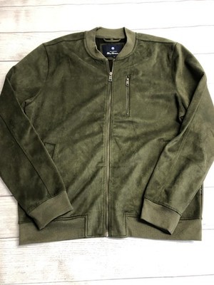 Ben Sherman Jacket Mens Large Green Bomber Full Zip Lined Pockets Microfiber
