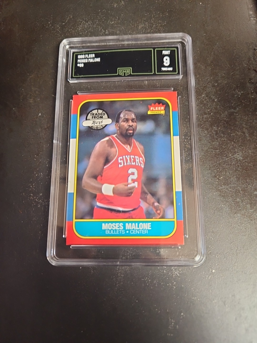 1986-87 Fleer Basketball # 69 Moses Malone Washington Bullets HOF PSA 8 NM-MT