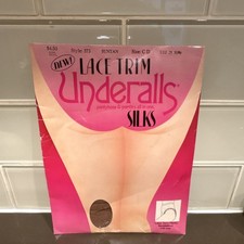 Underalls Lace Trim Silks Pantyhose  Panties Suntan Size C-D Style 373