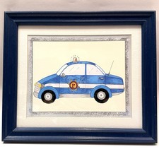 Framed Children s Police Car Wall Art Blue Cartoon Patrol Car Picture 14 X 12