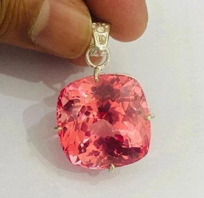32 Ct Natural Padparadscha Sapphire Cushion Cut 925 Silver Pendant Gemstone