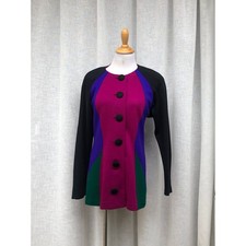 Vintage l. magnin color block fuchsia green purple crew neck blazer button down