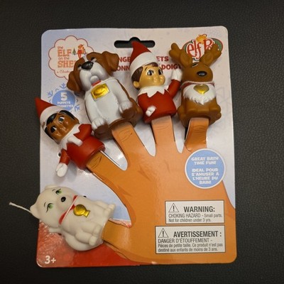 Elf on the Shelf 5pc Finger Puppet Bath Toys w/Pet Fox Dog Deer Soft