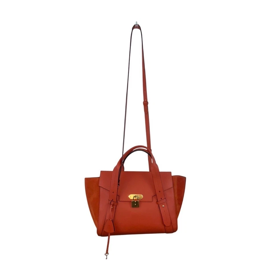 Bolso de Mano Escada Tropical Naranja Cuero Gamuza Correa Ajustable con Candado Mujer Talla M Foto 2 de 4
