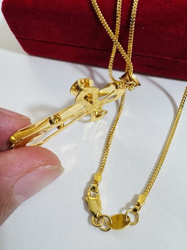 New Pure 22K 916 Real Yellow Dubai Gold 22” Long Cross Set Necklace 1.6mm 9g - Picture 14 of 24