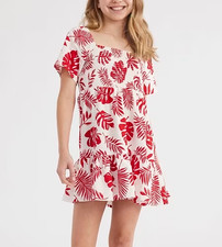 GIRLS size 16  red palm leaves smocked summer dress Miss Mango New