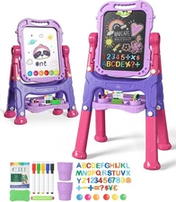 Lehoo Castle Easel for Kids, Double Sided Kids Art with Purple, Pink 