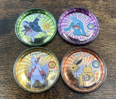 Pokémon Metal Tazo/Pog Chipicao Lot Of 4 Jolteon, Wynaut, Sharpedo, & Zangoose